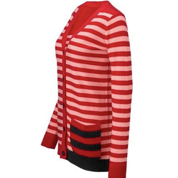 Cabi Picnic Cardigan Red Pink Striped Button Front Size Small Style #5446 Preppy - Picture 4 of 6